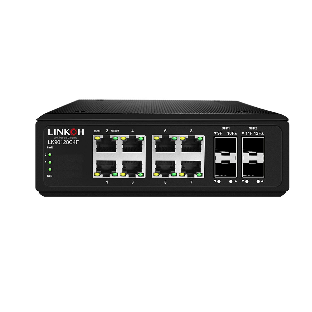 Gigabit Ethernet Switch Industrial Unmanaged 8-Port 10/100/1000M RJ45 + 4- Port 100/1000M SFP - LINKOH